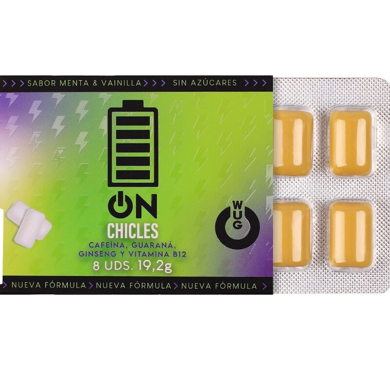 WUG on – El chicle funcional con cafeína y guaraná sabor menta & vainilla BLISTER 8 UDS - Image 2
