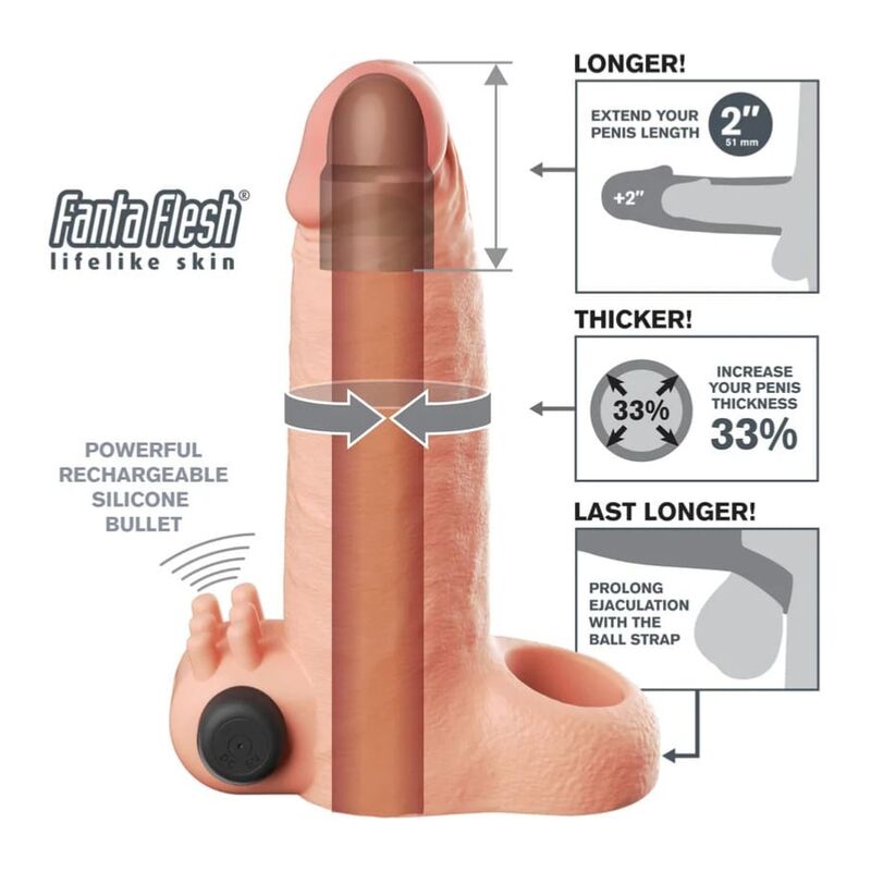 FANTASY X-TENSIONS - FUNDA EXTENSORA VIBRATORIA REAL FEEL 5 CM COLOR BEIGE - Image 5