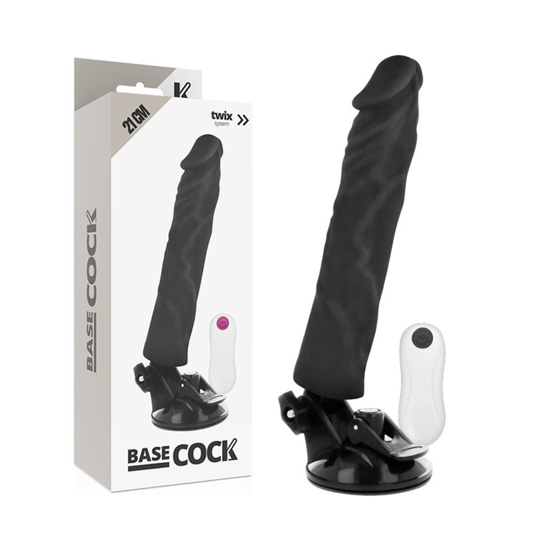 BASECOCK - VIBRADOR REALÍSTICO CONTROLE REMOTO  PRETO 21 CM
