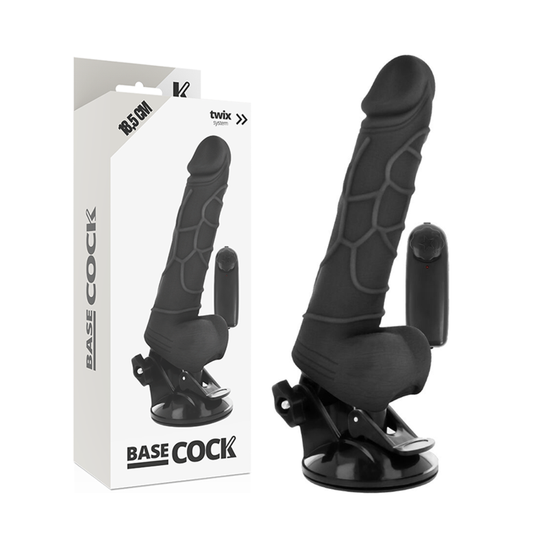 BASECOCK - CONTROLE REMOTO VIBRADOR REALÍSTICO PRETO 18,5 CM