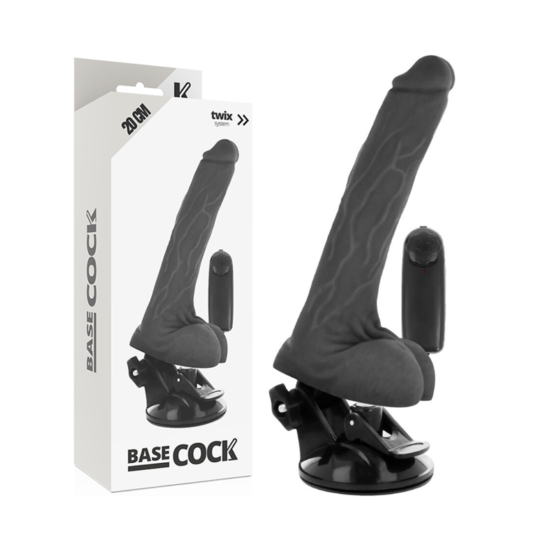 BASECOCK - VIBRADOR REALÍSTICO DE CONTROLE REMOTO PRETO COM TESTÍCULOS 20 CM