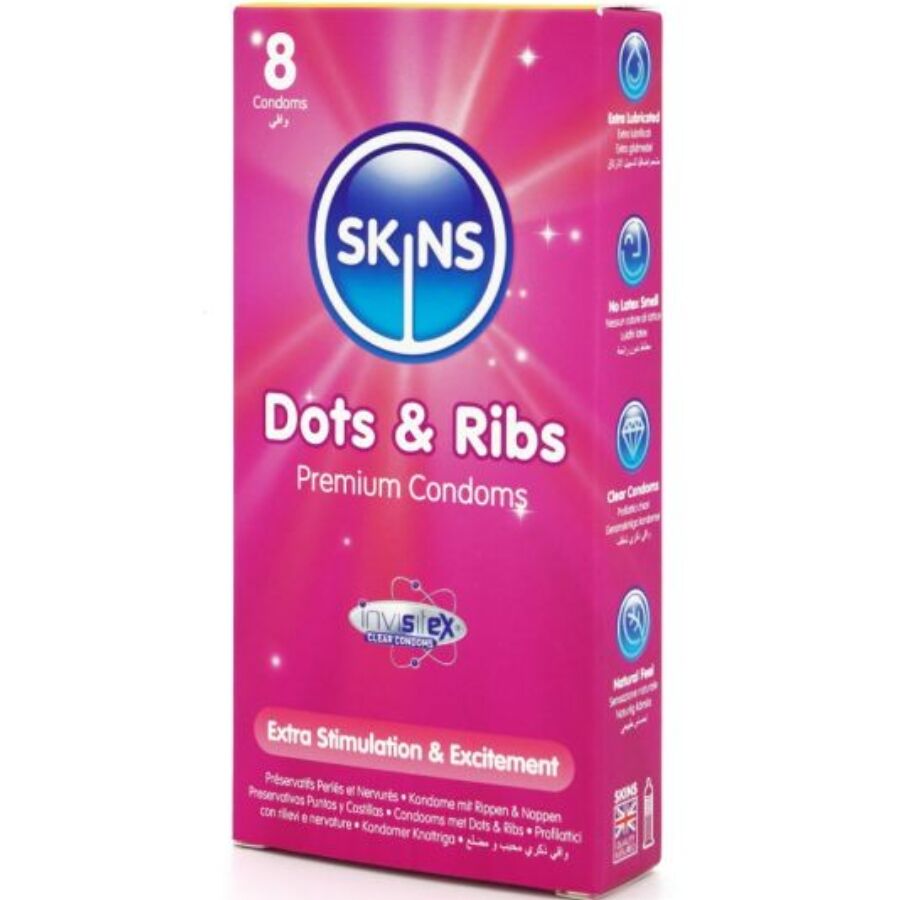 SKINS - DOTS RIBS PREMIUM PRESERVATIVOS PACOTE 8 - Image 2
