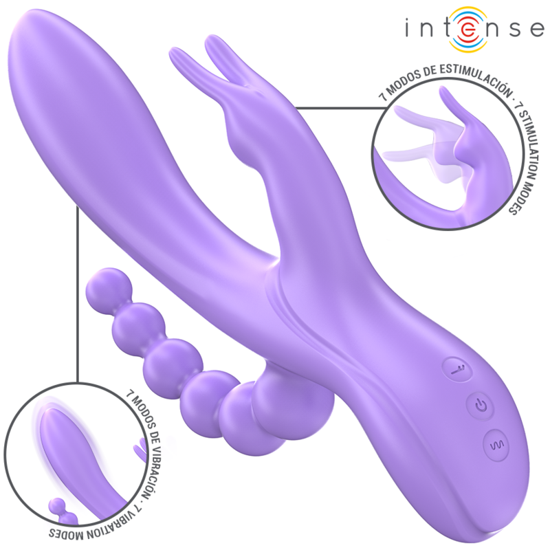 INTENSE - MIKO TRIPLO VIBRADOR COELHO ESTIMULADOR ANAL 7 VIBRAÇÕES ROXO - Image 2